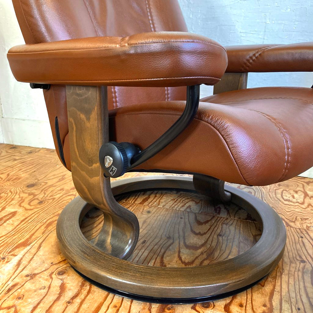 エコーネス / EKORNES ストレスレスチェア コンサル / Stressless Consul & オットマン 本革張り ブラウン 中古