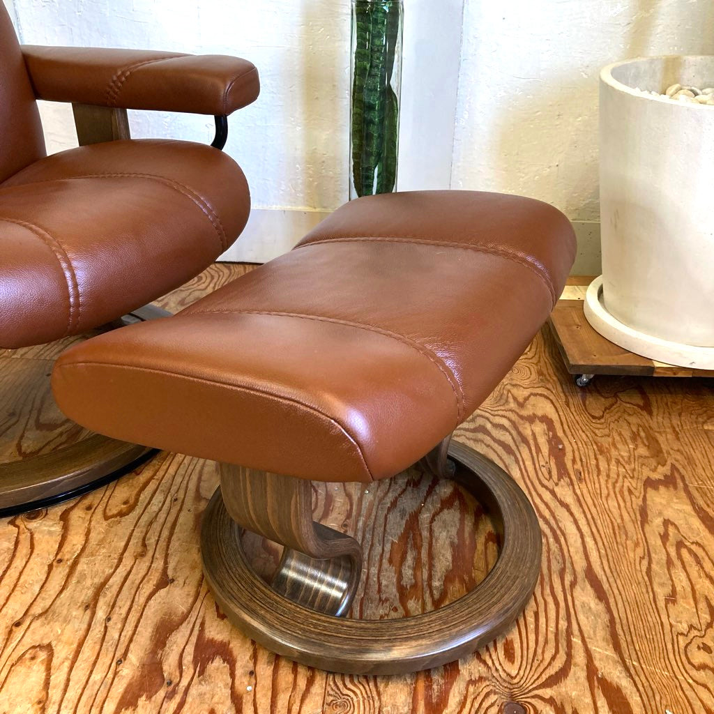 エコーネス / EKORNES ストレスレスチェア コンサル / Stressless Consul & オットマン 本革張り ブラウン 中古