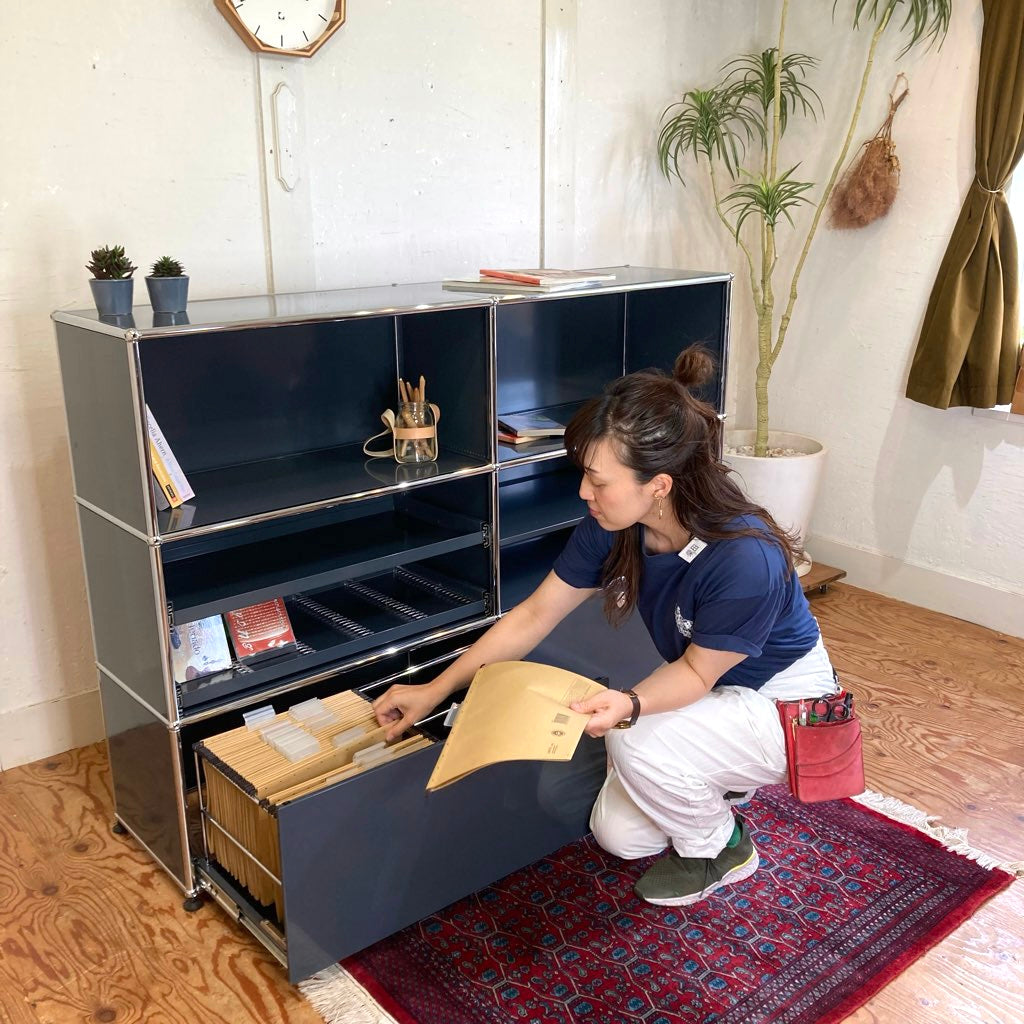 USMハラー / USM Haller キャビネット オープンシェルフ 2列3段 エクステンションドア 本棚  アントラサイト 中古