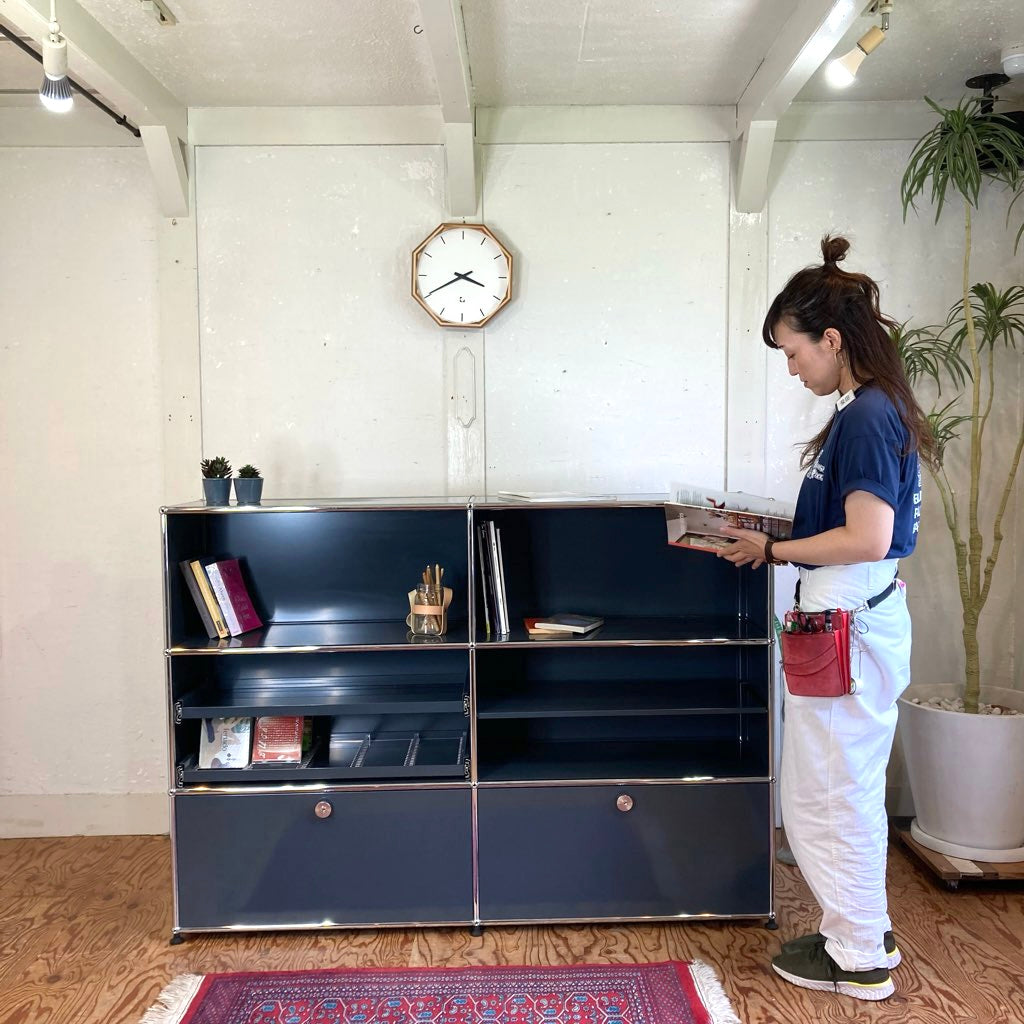 USMハラー / USM Haller キャビネット オープンシェルフ 2列3段 エクステンションドア 本棚 アントラサイト 中古