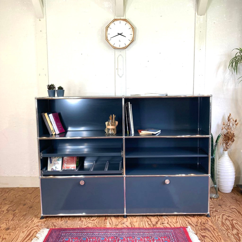 USMハラー / USM Haller キャビネット オープンシェルフ 2列3段 エクステンションドア 本棚  アントラサイト 中古