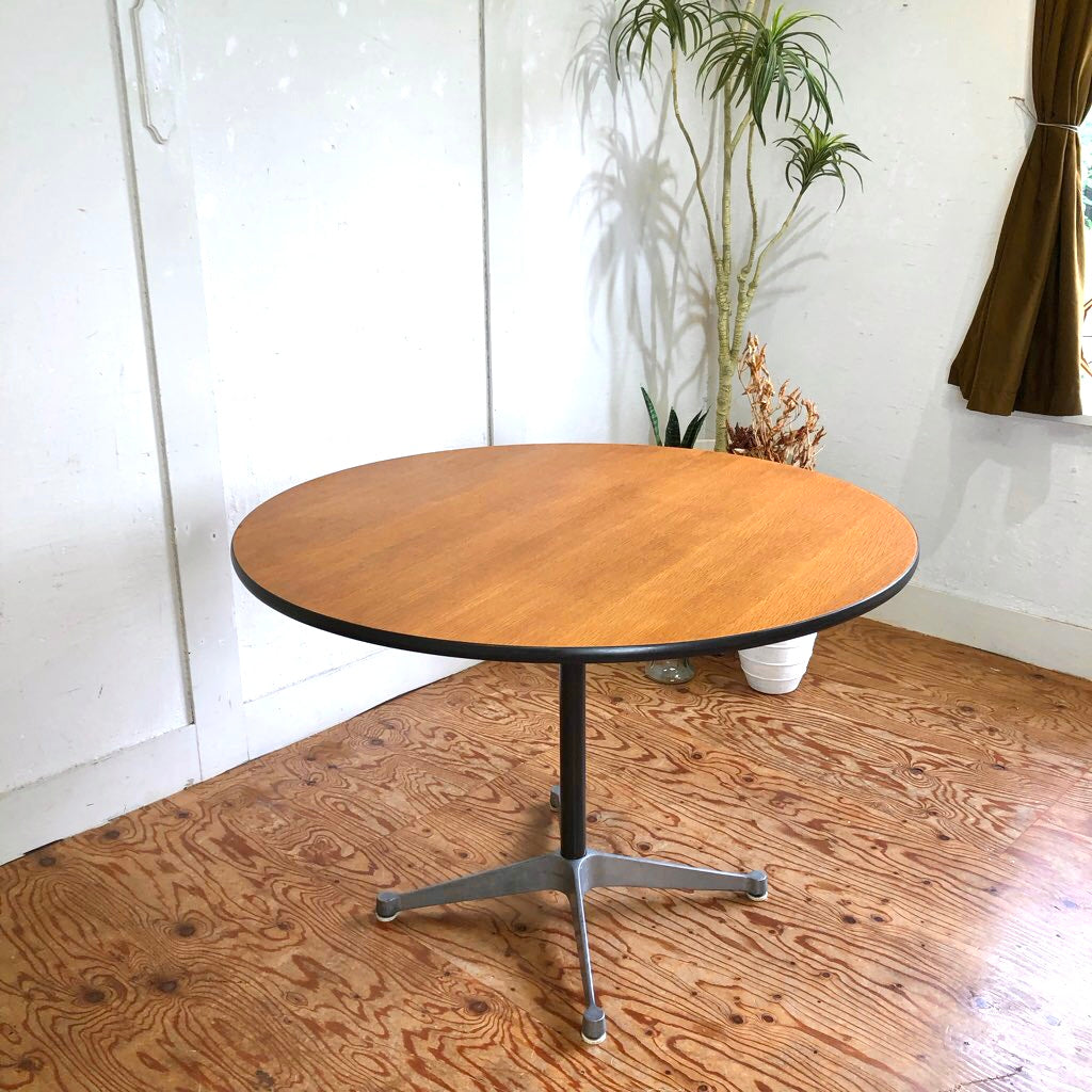 ハーマンミラー / Herman Miller コントラクト ラウンドテーブル オーク突板 中古 ヴィンテージ ブラウン 円 シングルベース