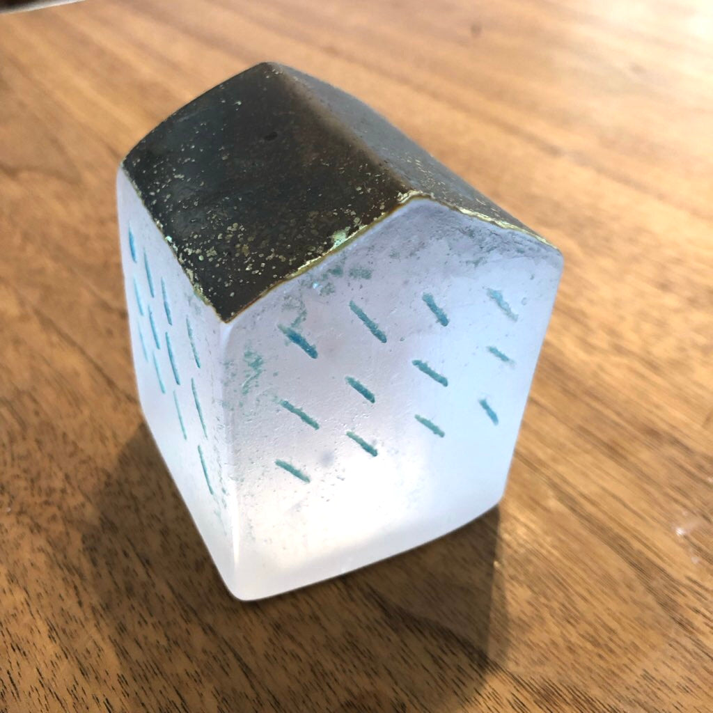 ガラスのオブジェ HOUSE RAIN 置物 扇田克也 中古