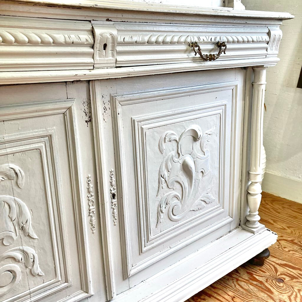 アンティーク ペイントカップボード アンリ2世様式 キャビネット ホワイト シャビー