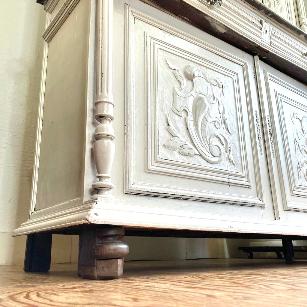 アンティーク ペイントカップボード アンリ2世様式 キャビネット ホワイト シャビー