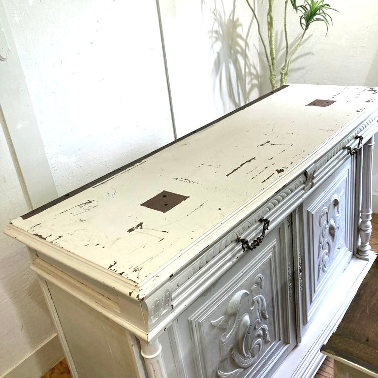 アンティーク ペイントカップボード アンリ2世様式 キャビネット ホワイト シャビー