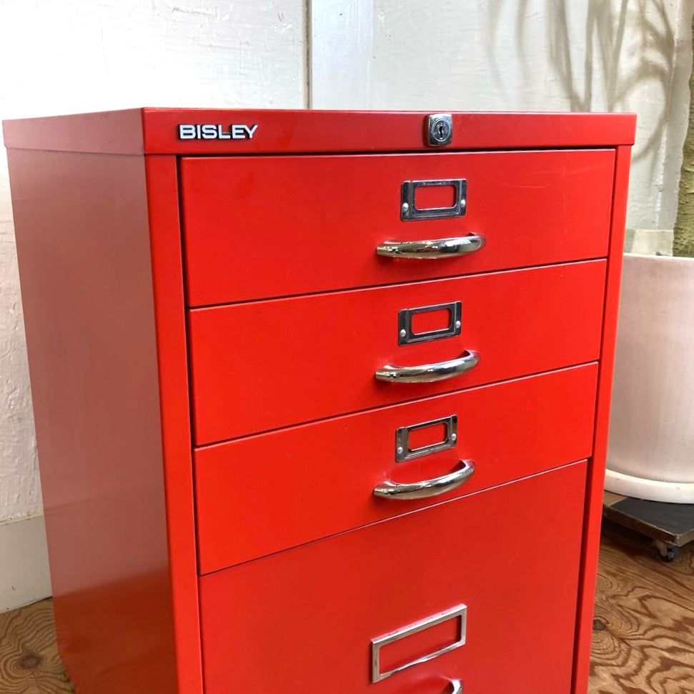 ビスレー / BISLEY BASIC Fシリーズ 1F3ファイリングキャビネット4段 レッド キャスター付 中古