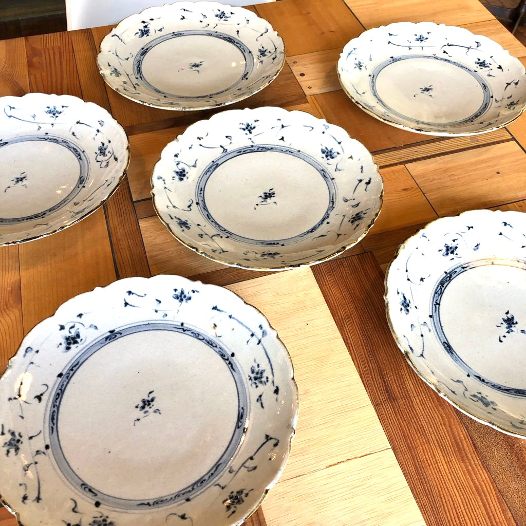 染付輪花大皿 6枚セット 藤田佳三 未使用