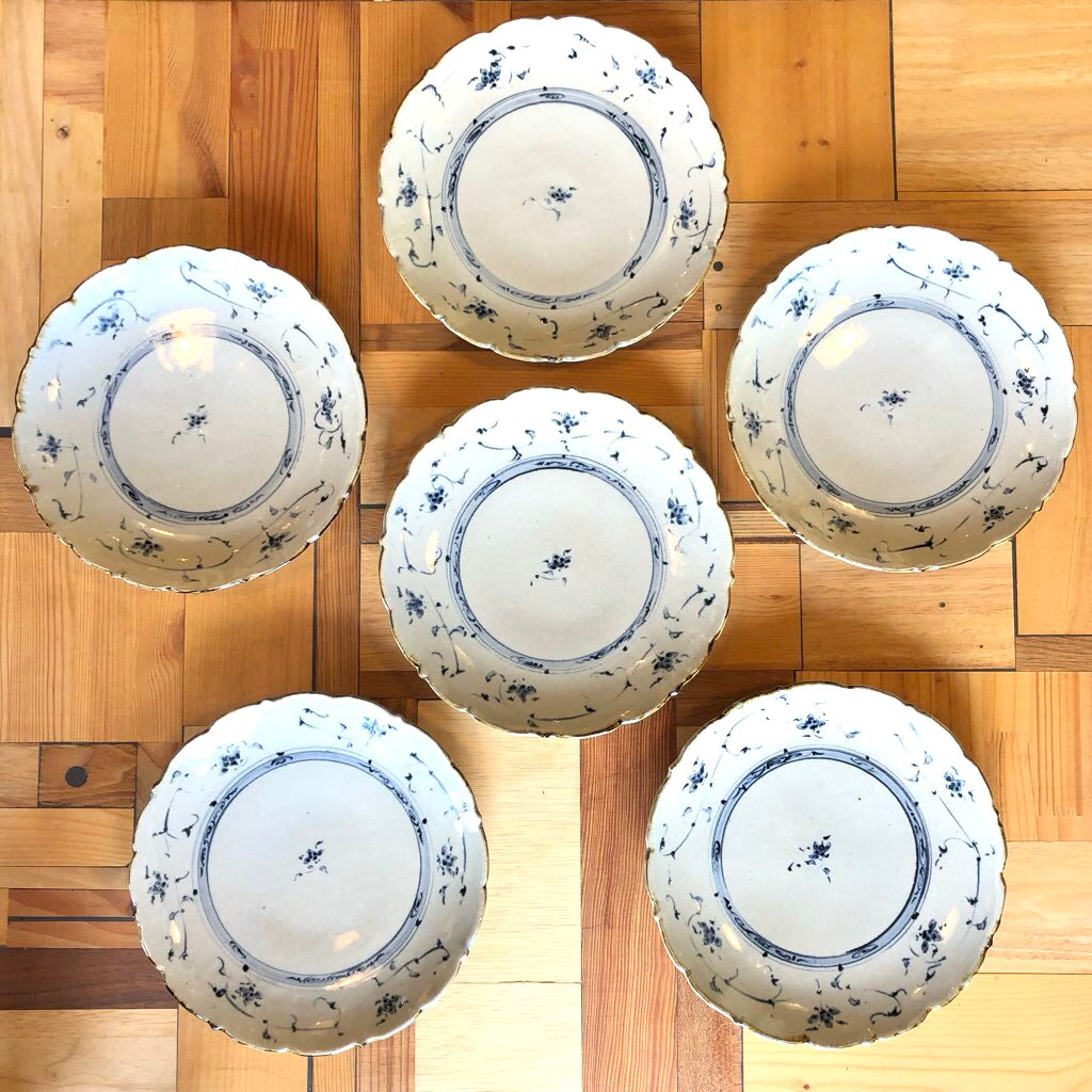 染付輪花大皿 6枚セット 藤田佳三 未使用