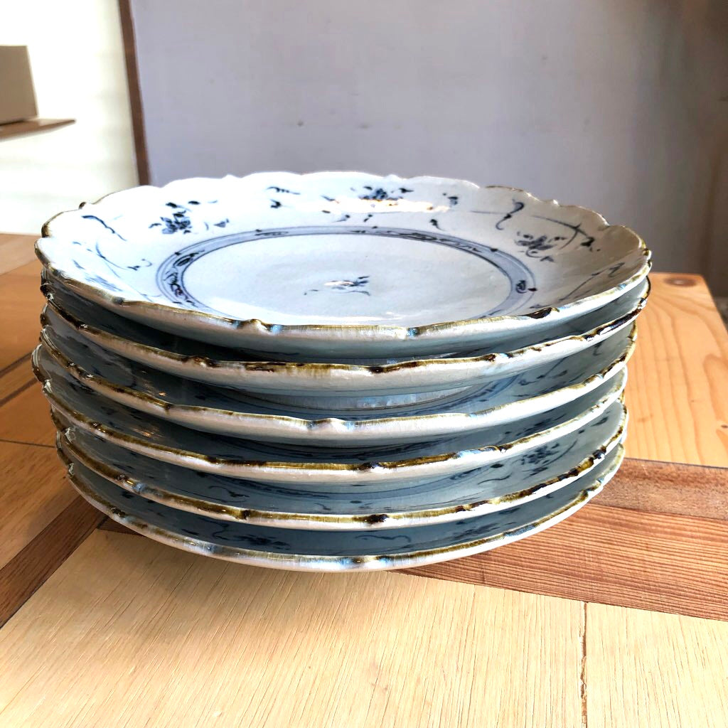 染付輪花大皿 6枚セット 藤田佳三 未使用