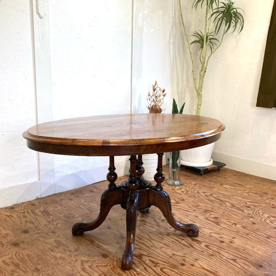 象嵌 ダイニングテーブル カフェテーブル アンティーク 中古 インレイ 