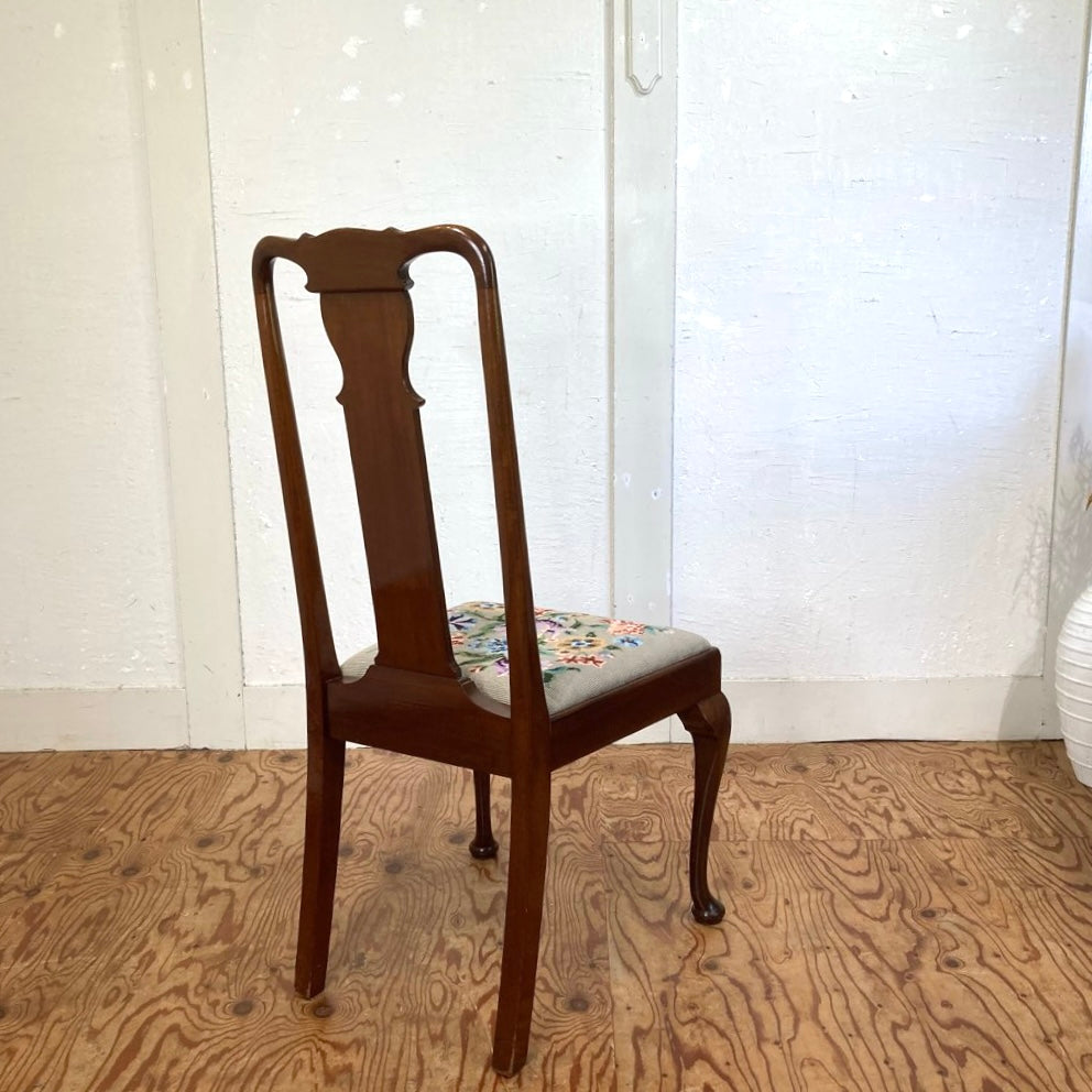 ニードルポイント ダイニングチェア 花柄 英国アンティーク 【1】