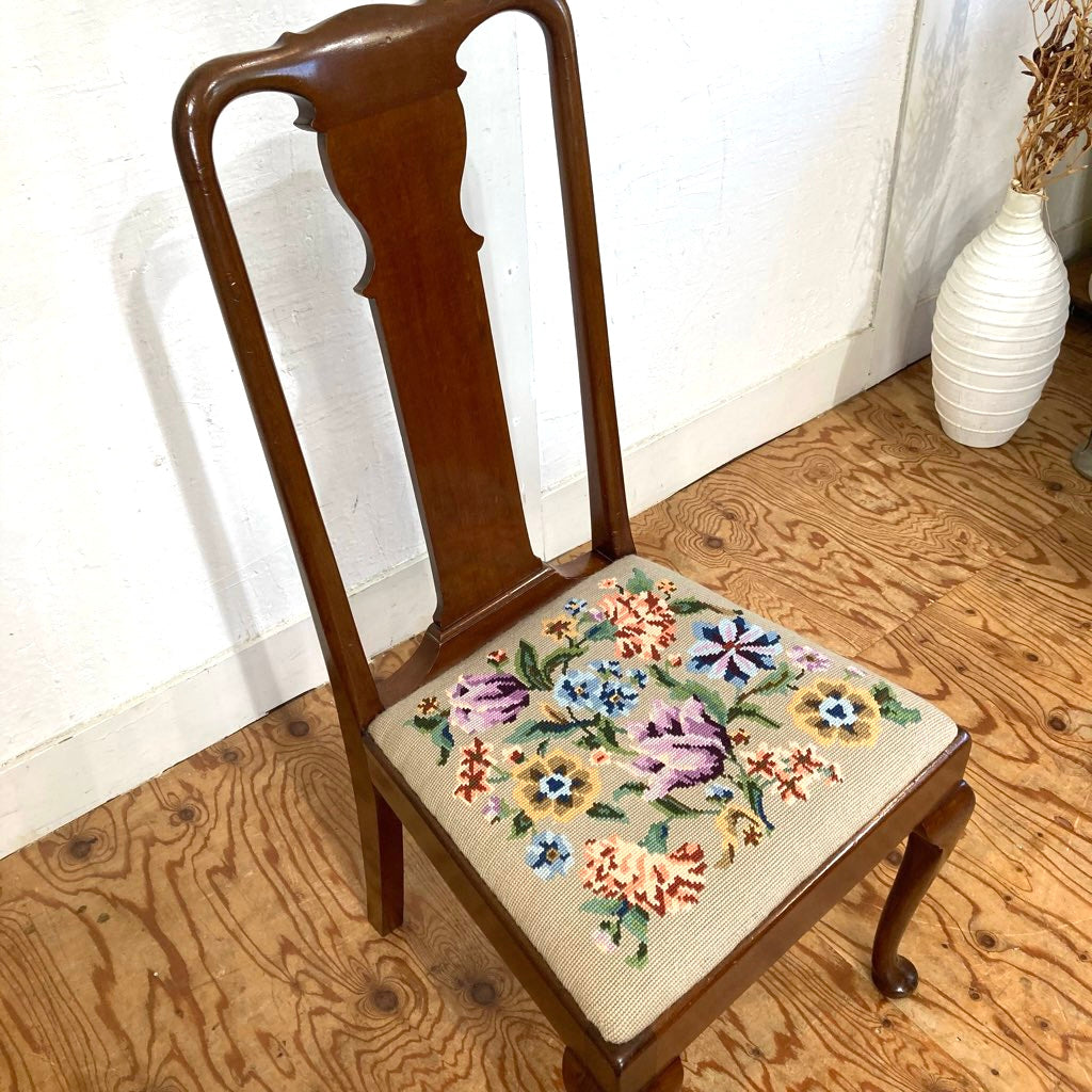 ニードルポイント ダイニングチェア 花柄 英国アンティーク 【1】