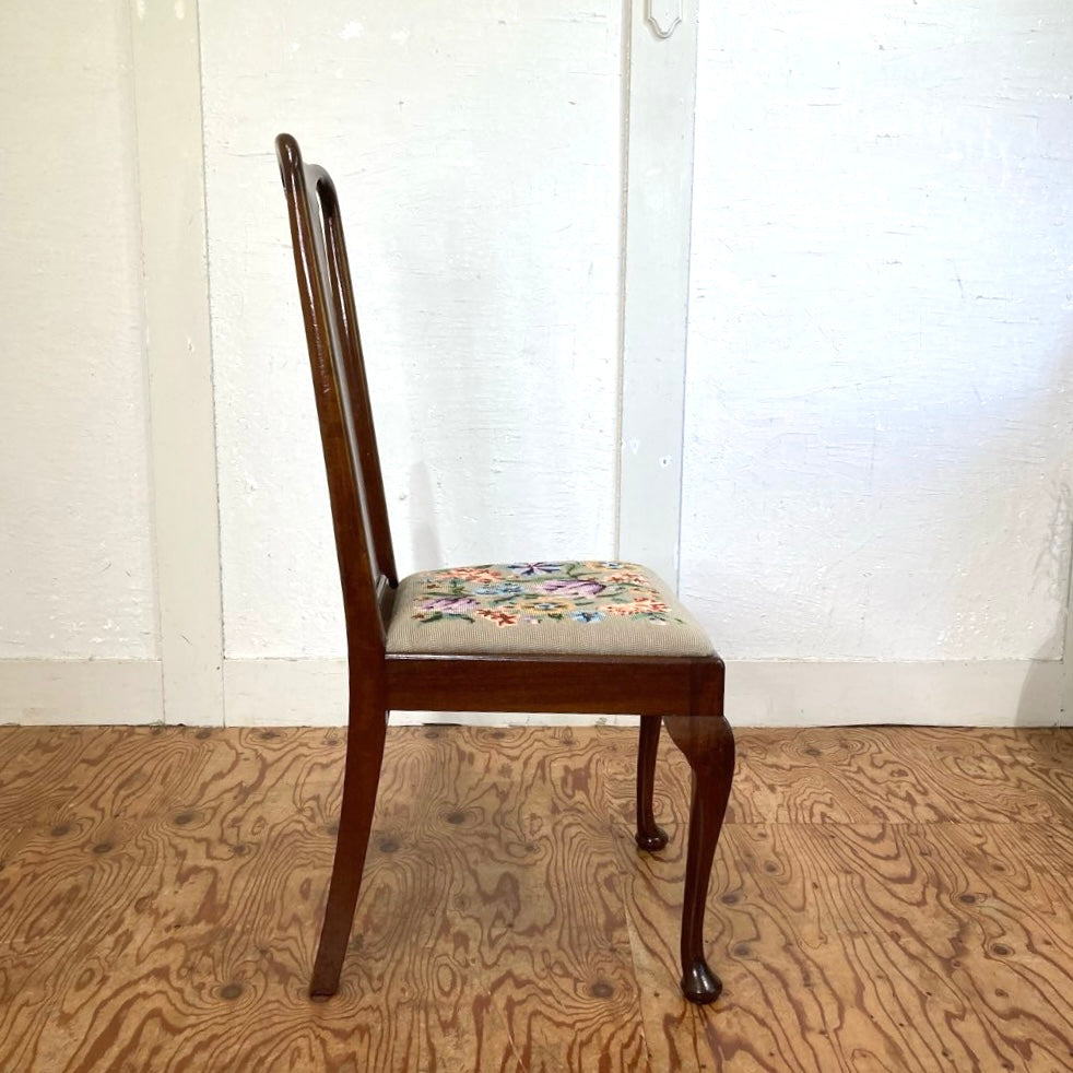 ニードルポイント ダイニングチェア 花柄 英国アンティーク 【1】