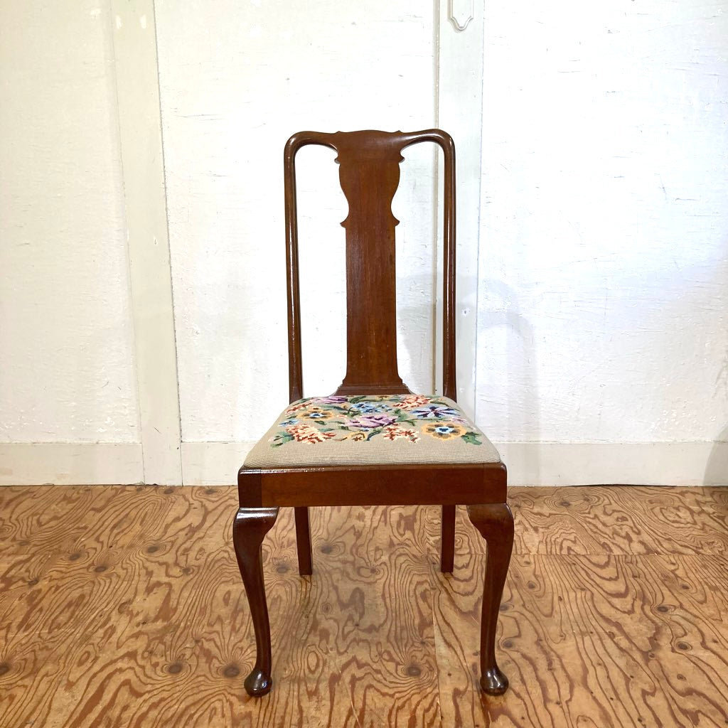 ニードルポイント ダイニングチェア 花柄 英国アンティーク 【1】