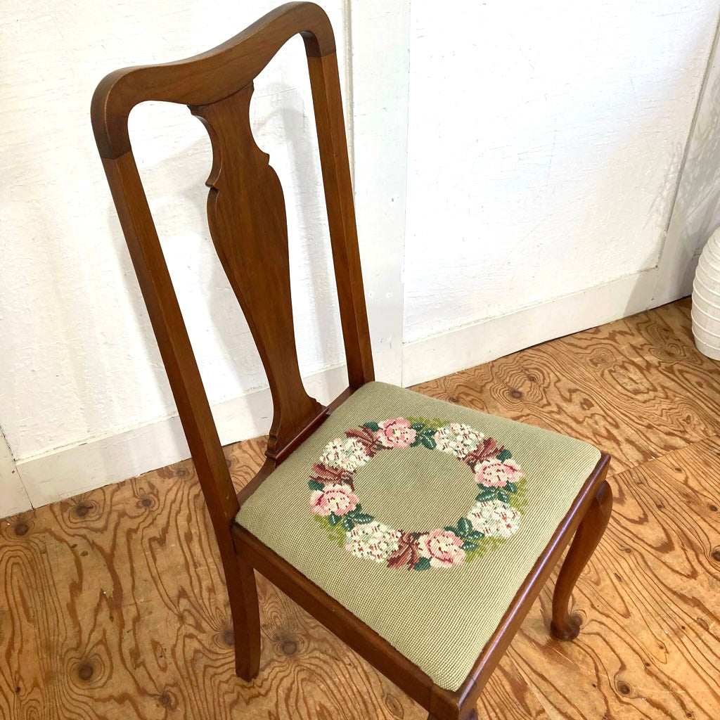 ニードルポイント ダイニングチェア 花柄 英国アンティーク 【2】