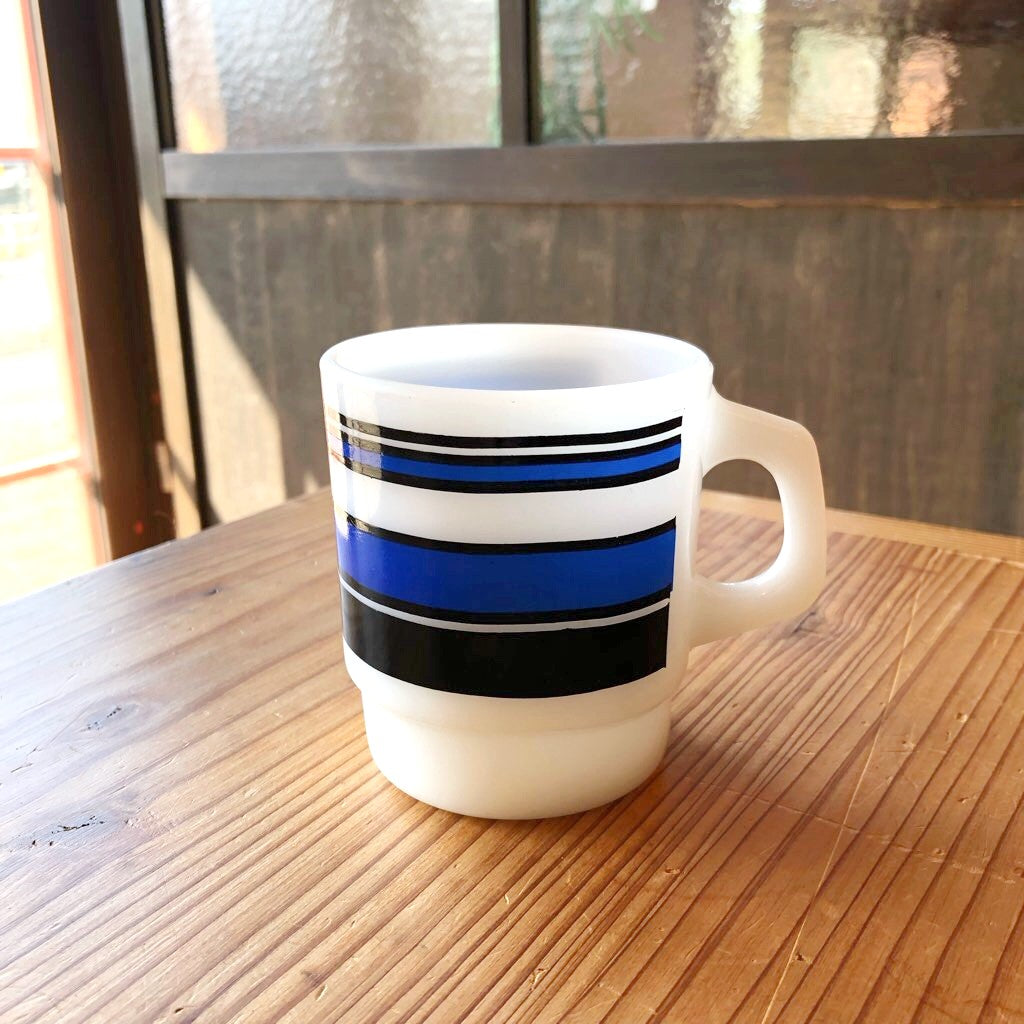 ファイヤーキング / Fire-King マグカップ ボーダーストライプ ブルー ヴィンテージ