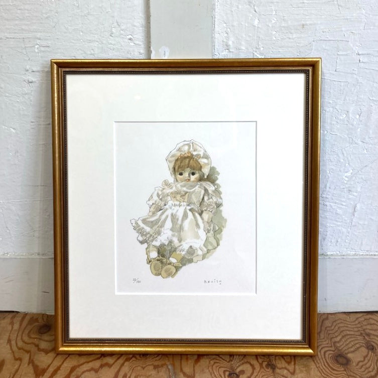 小磯良平 「フランス人形」 リトグラフ 22/150 中古 直筆サイン 絵画 