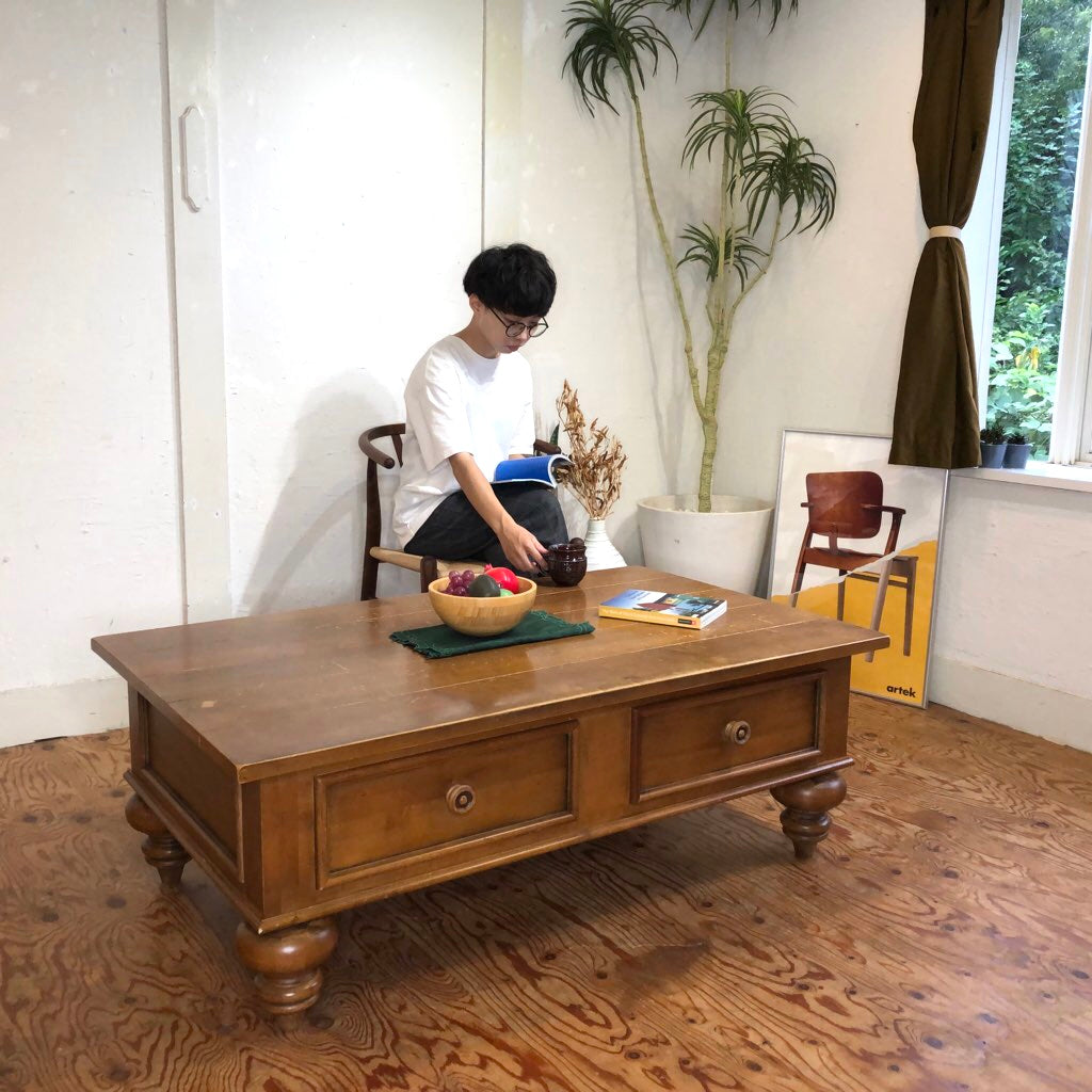 イーセンアーレン / ETHAN ALLEN ツードロアーリビングテーブル 収納付 アメリカ 中古