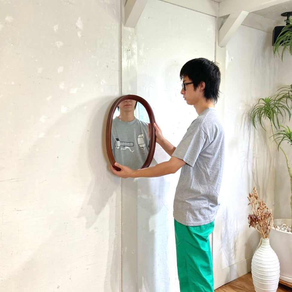 秋田木工 ウォールミラー 柳宗理 小判型 小 鏡 曲木 中古 シンプル 和 