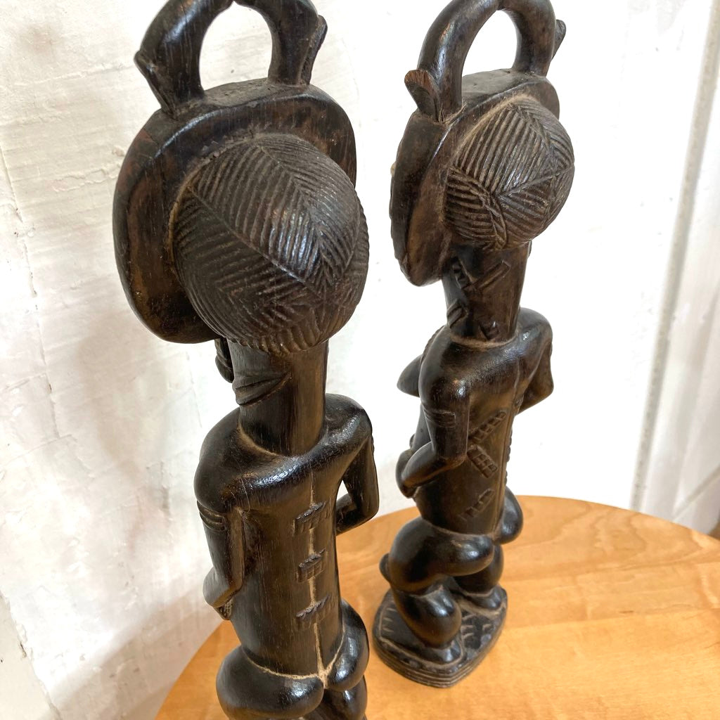 アフリカ プリミティブアート バウレ族 プレプレ仮面を被った男女の木彫り インテリア小物 ヴィンテージ