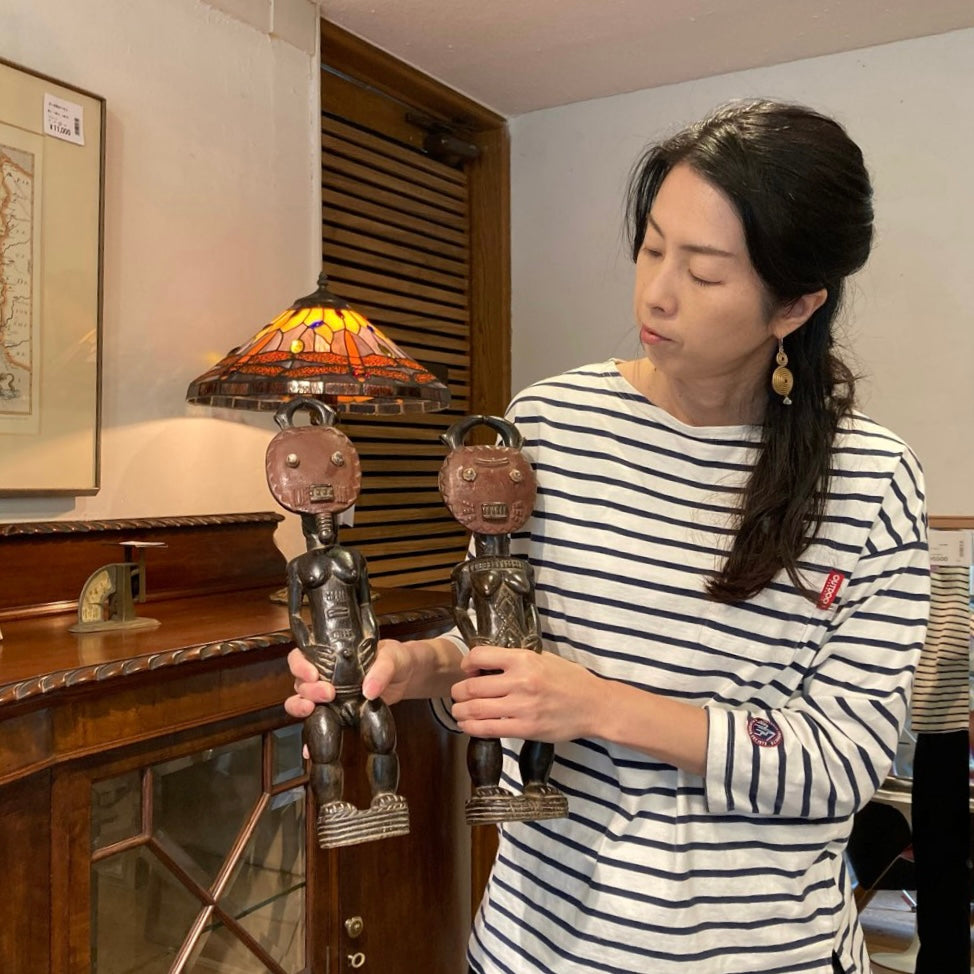 アフリカ プリミティブアート バウレ族 プレプレ仮面を被った男女の木彫り インテリア小物 ヴィンテージ