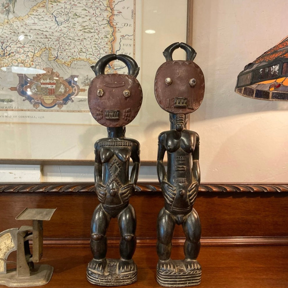 アフリカ プリミティブアート バウレ族 プレプレ仮面を被った男女の木彫り インテリア小物 ヴィンテージ