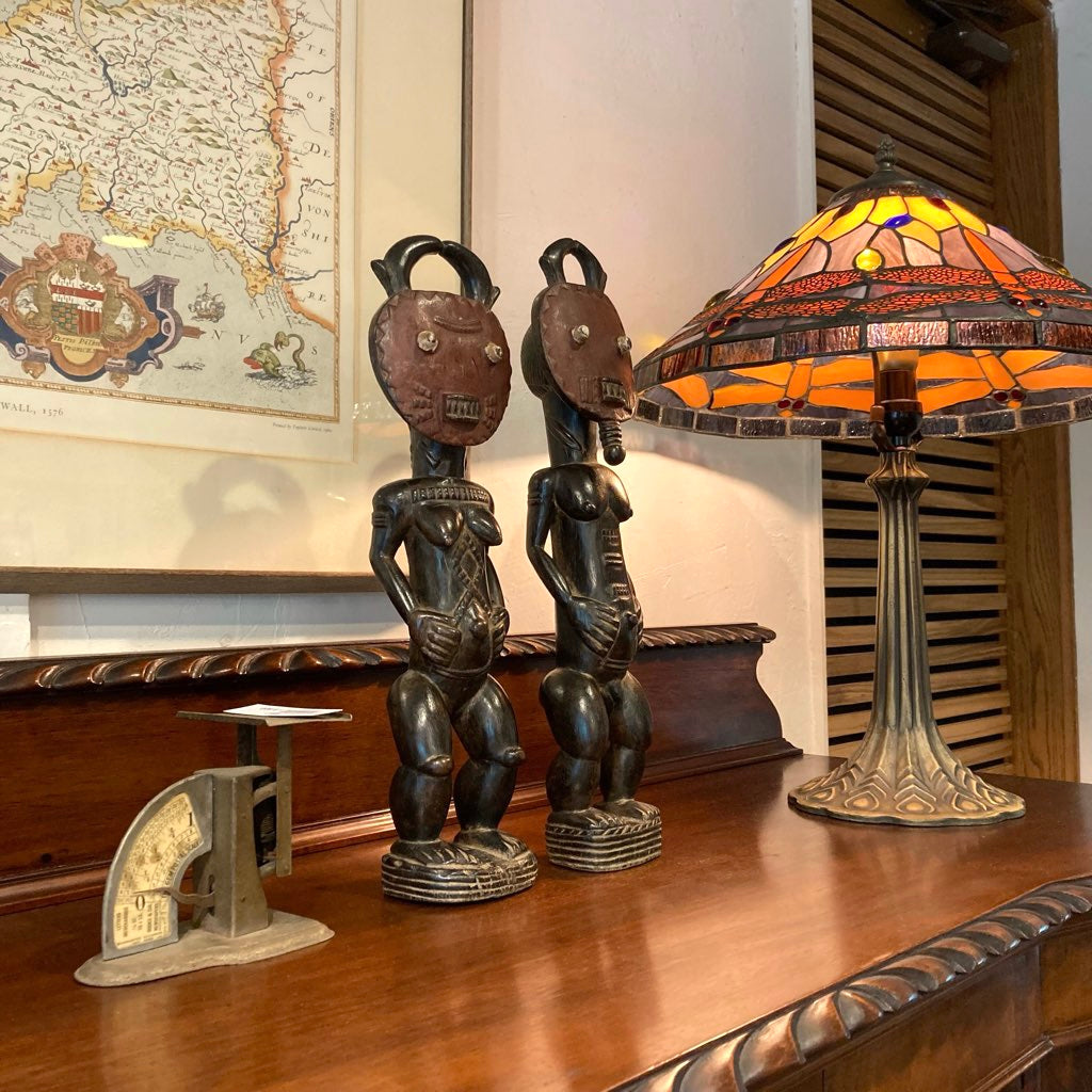 アフリカ プリミティブアート バウレ族 プレプレ仮面を被った男女の木彫り インテリア小物 ヴィンテージ