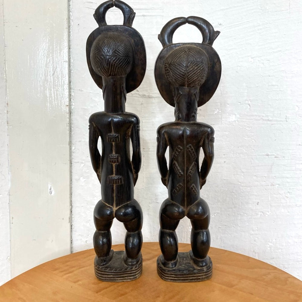 アフリカ プリミティブアート バウレ族 プレプレ仮面を被った男女の木彫り インテリア小物 ヴィンテージ