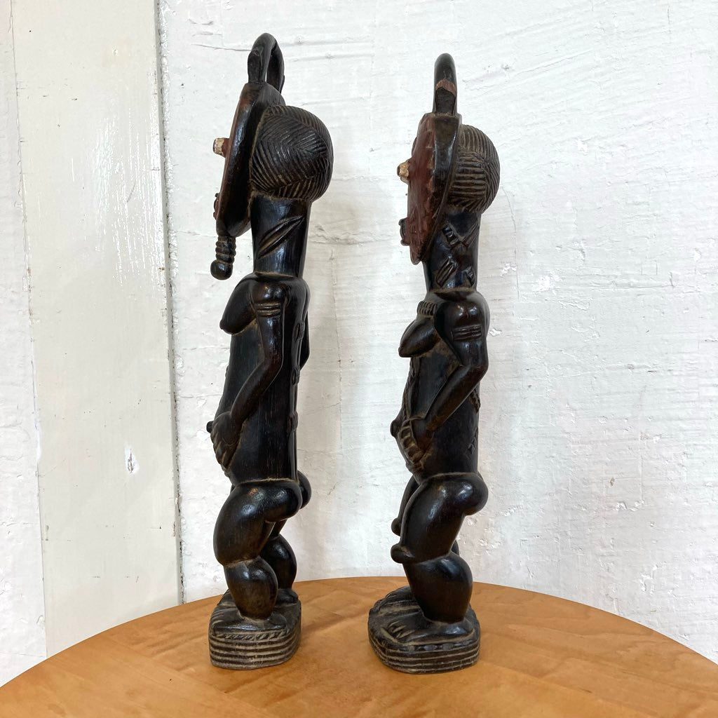アフリカ プリミティブアート バウレ族 プレプレ仮面を被った男女の木彫り インテリア小物 ヴィンテージ