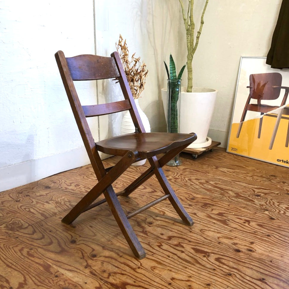 アンティーク フォールディングチェア 折り畳み椅子 木製 中古  