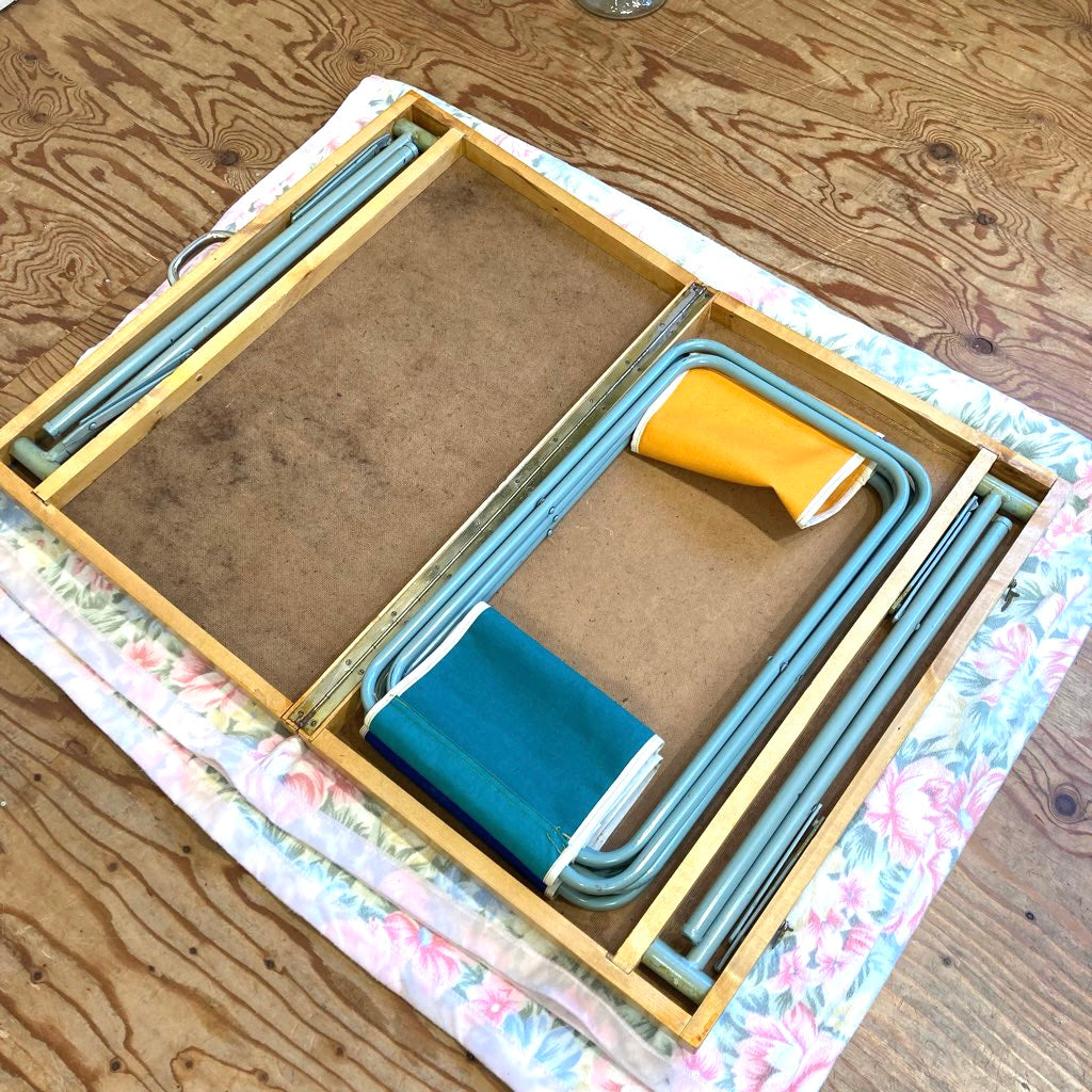 北欧 キャンプ テーブル&チェア セット ブルー 折り畳み ヴィンテージ