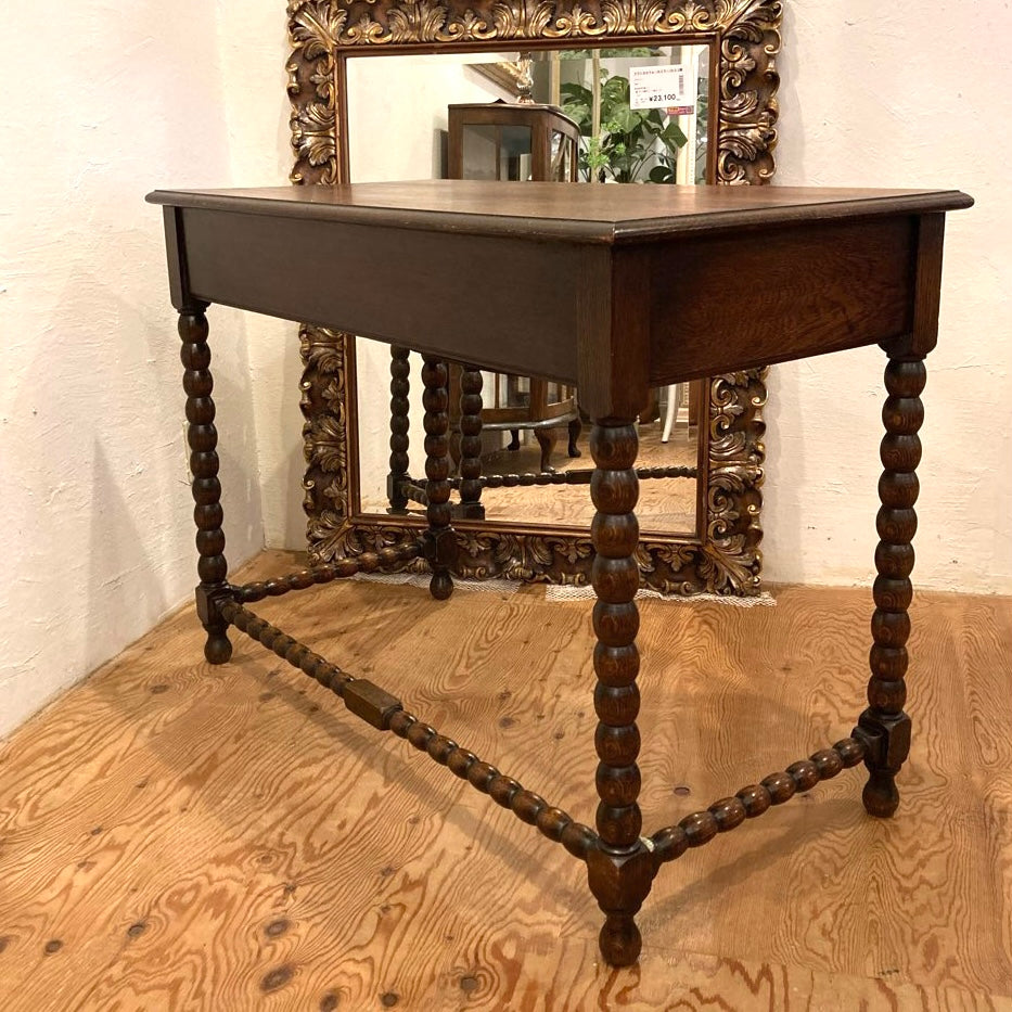 イギリス アンティーク ボビンターニングレッグ デスク オーク 引出し付き