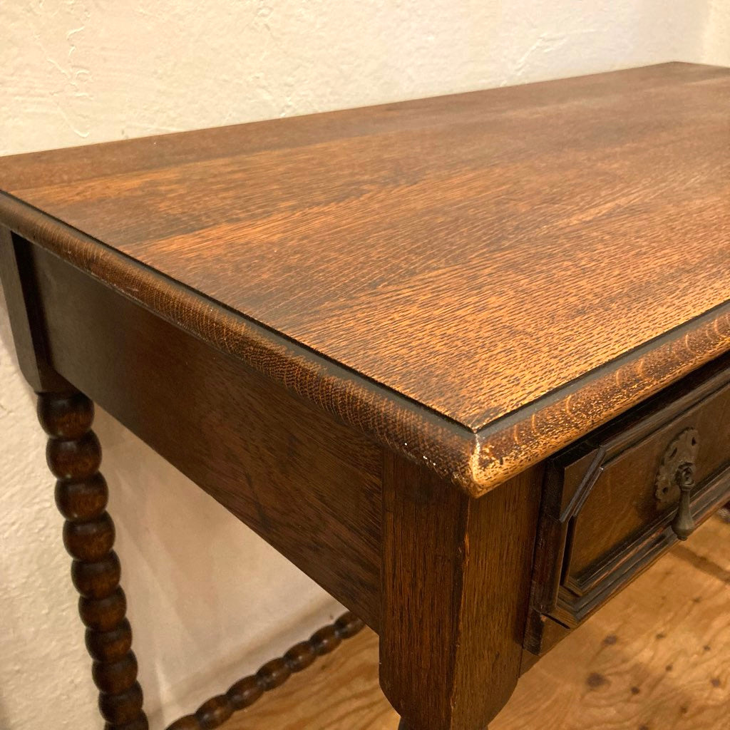 イギリス アンティーク ボビンターニングレッグ デスク オーク 引出し付き