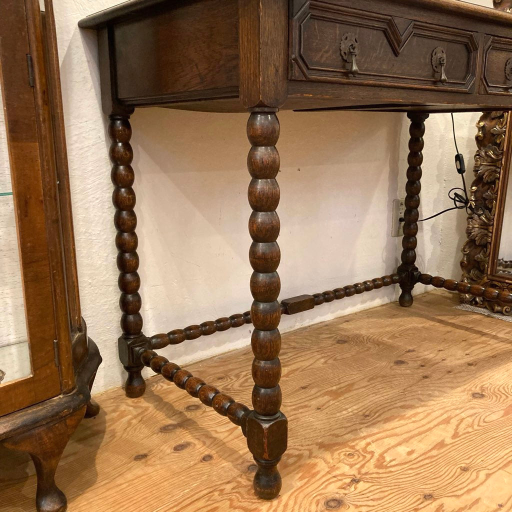 イギリス アンティーク ボビンターニングレッグ デスク オーク 引出し付き