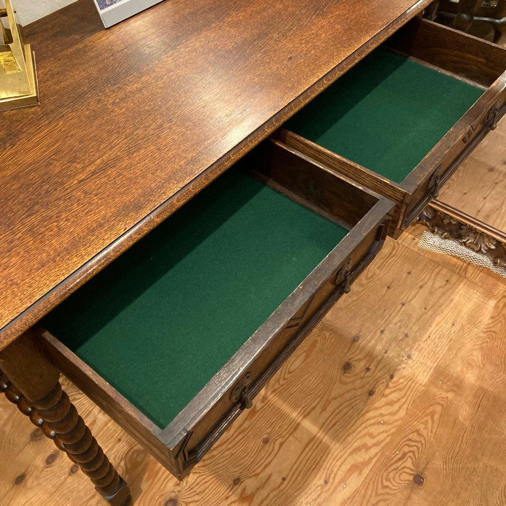 イギリス アンティーク ボビンターニングレッグ デスク オーク 引出し付き