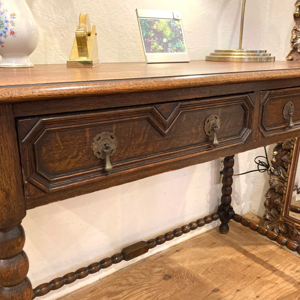 イギリス アンティーク ボビンターニングレッグ デスク オーク 引出し付き