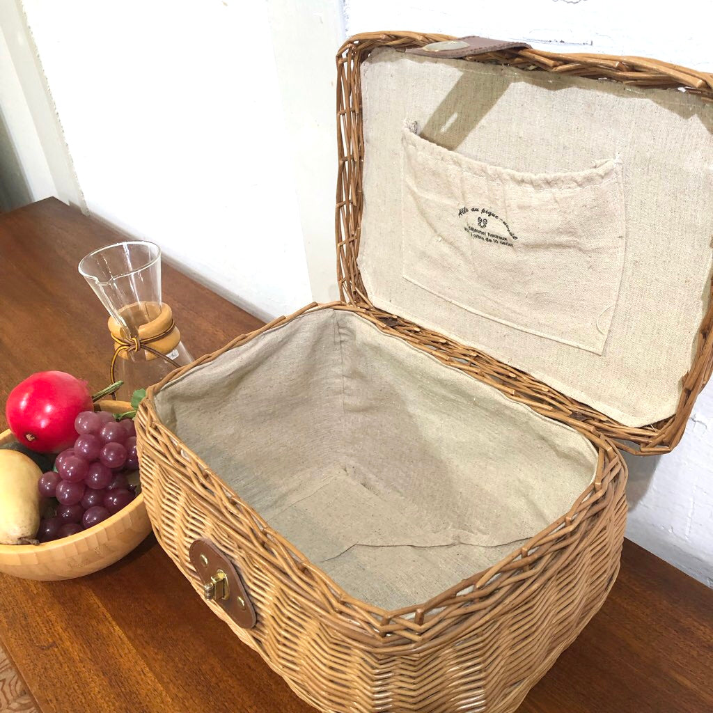 ピクニックバスケット かご フタ付 中布あり 中古