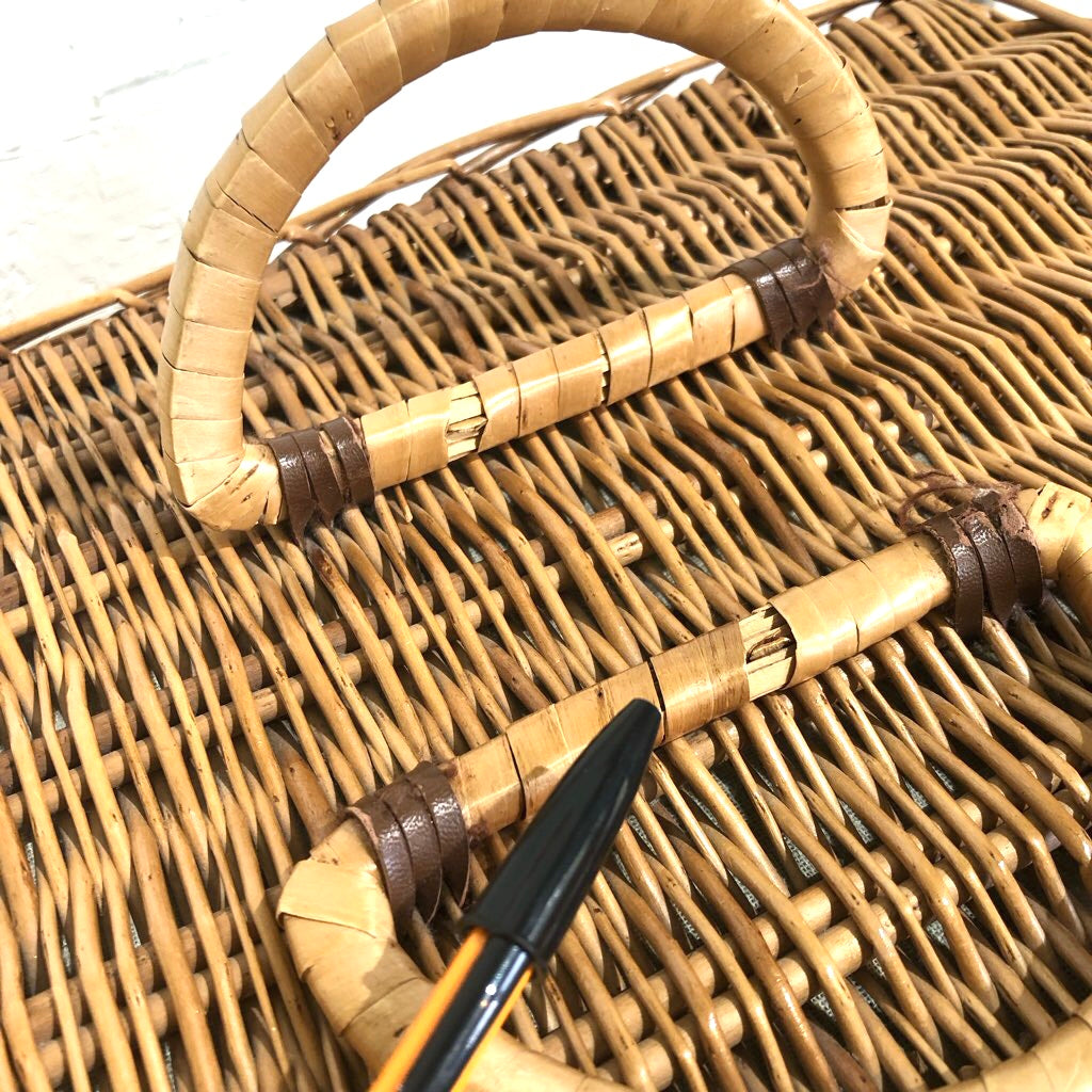 ピクニックバスケット かご フタ付 中布あり 中古