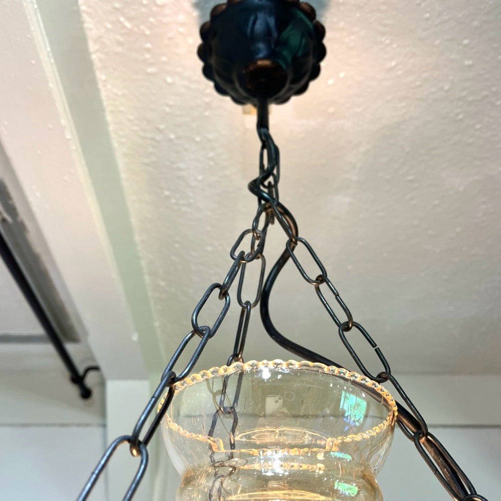 ランプ型 ガラス ペンダントライト 照明 アンティーク調 中古