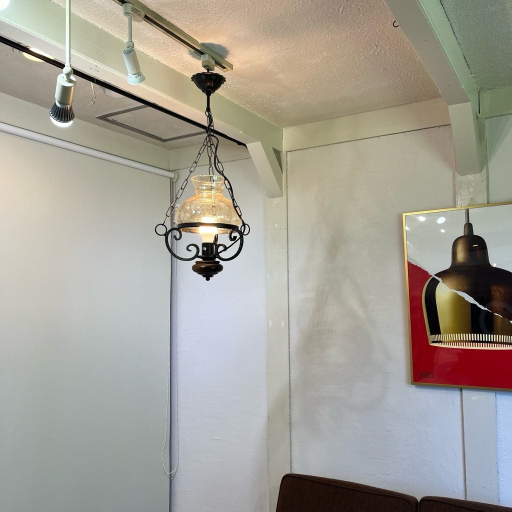 ランプ型 ガラス ペンダントライト 照明 アンティーク調 中古