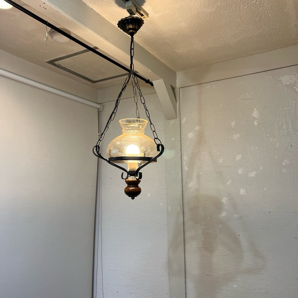 ランプ型 ガラス ペンダントライト 照明 アンティーク調 中古