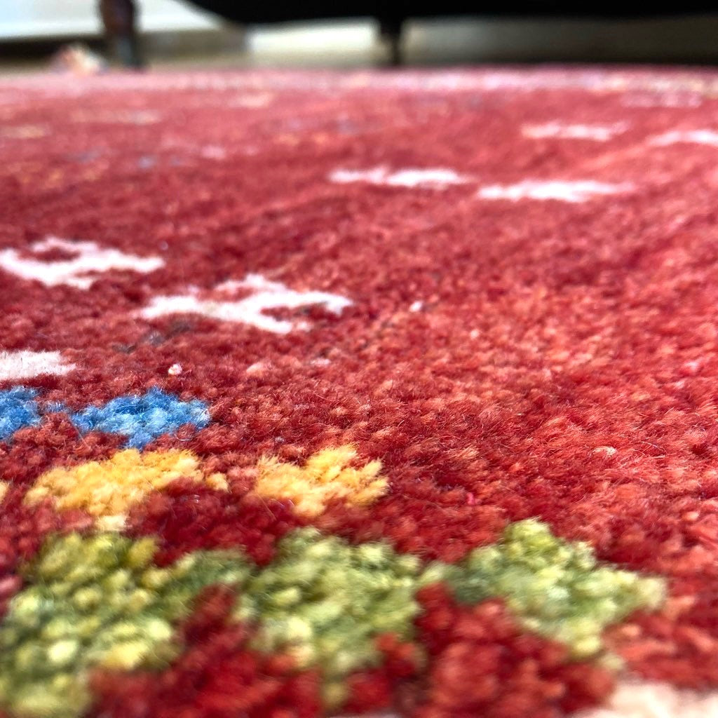 ギャッベ 154×100 ウール100% レッド 赤 ラグマット 中古