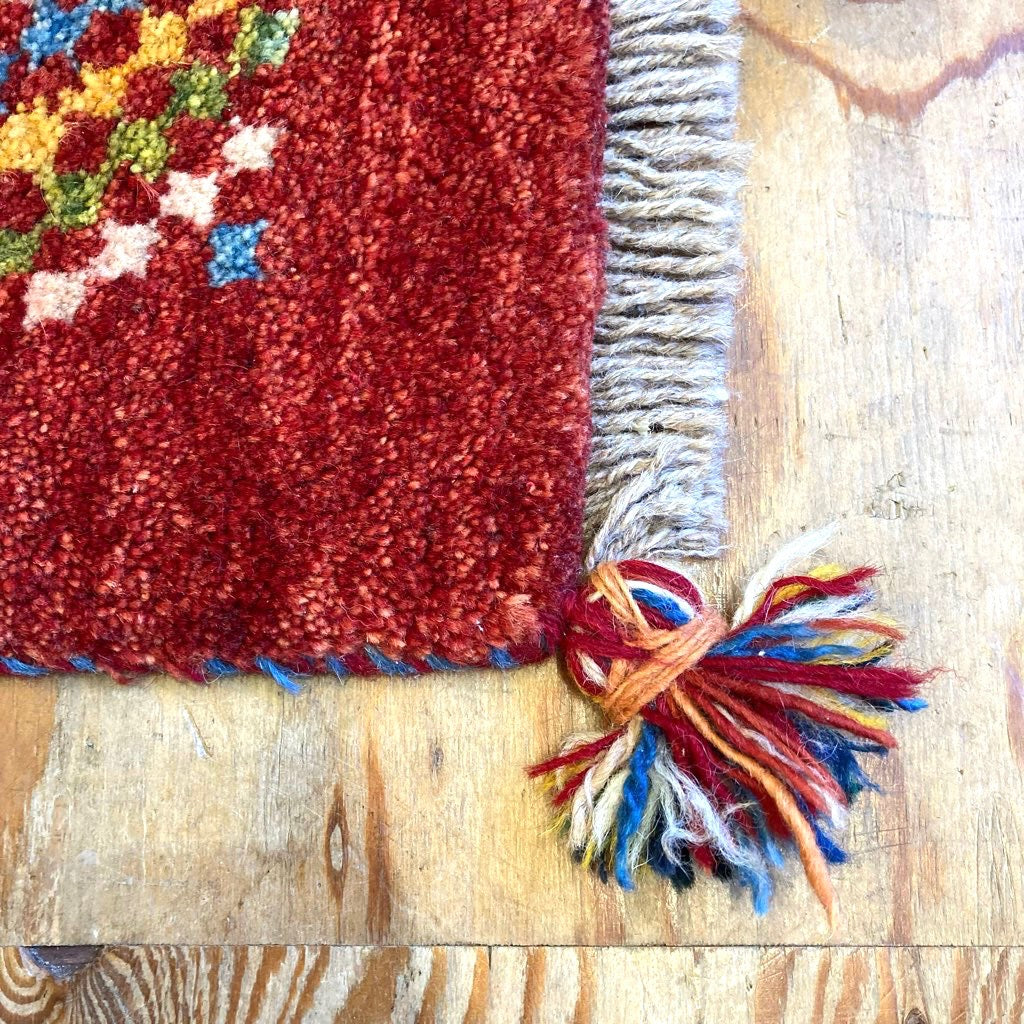 ギャッベ 154×100 ウール100% レッド 赤 ラグマット 中古