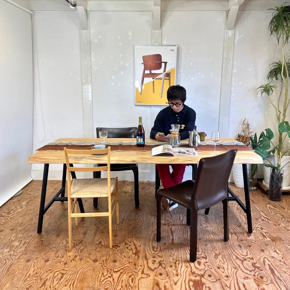 オーク 3枚はぎ天板 ダイニングテーブル 無垢 中古