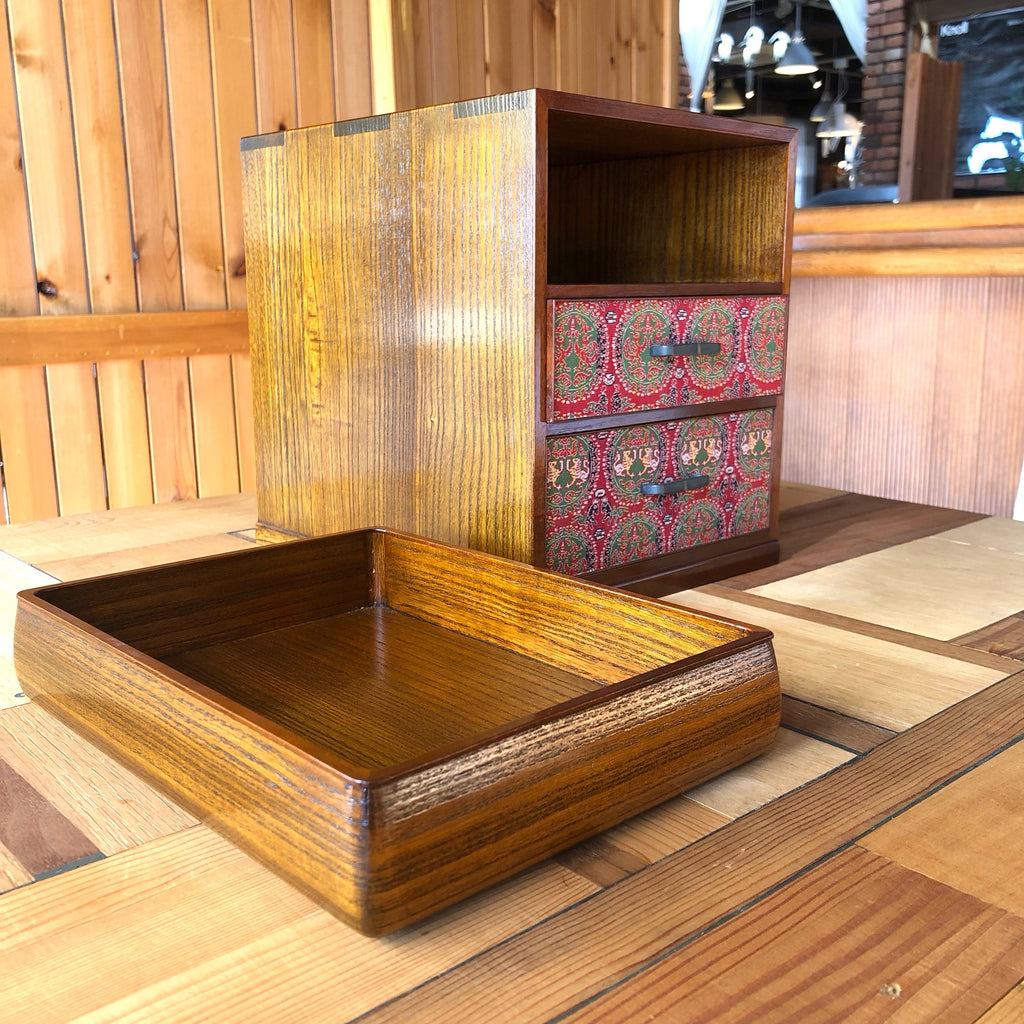 銀座平つか 江戸指物 乱箱付 二段抽斗 小物入れ 中古 収納箱 box 和風 