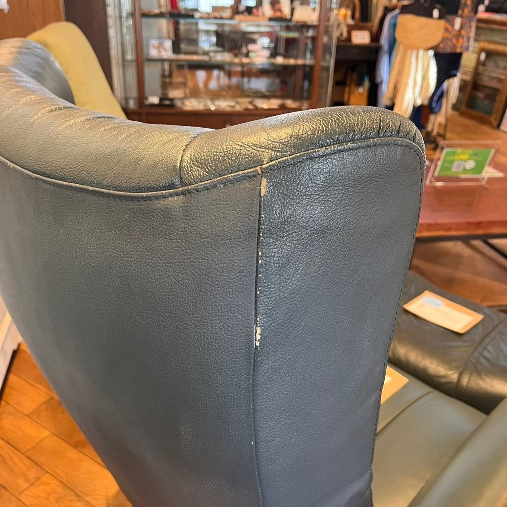 エコーネス / EKORNES ストレスレスチェア Wing Mサイズ オットマン付 本革張り グリーン 中古 ヴィンテージ