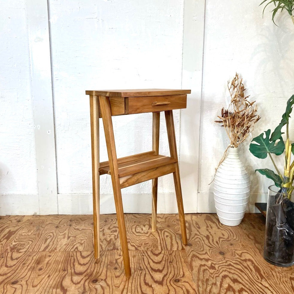 美品　無垢チーク　椅子　ディスプレイ台 チーク無垢材ラウンドスツール