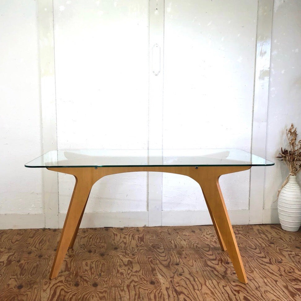 イーアンドワイ / E&Y ペガサス ダイニングテーブル Sサイズ プライウッド ガラス天板 中古