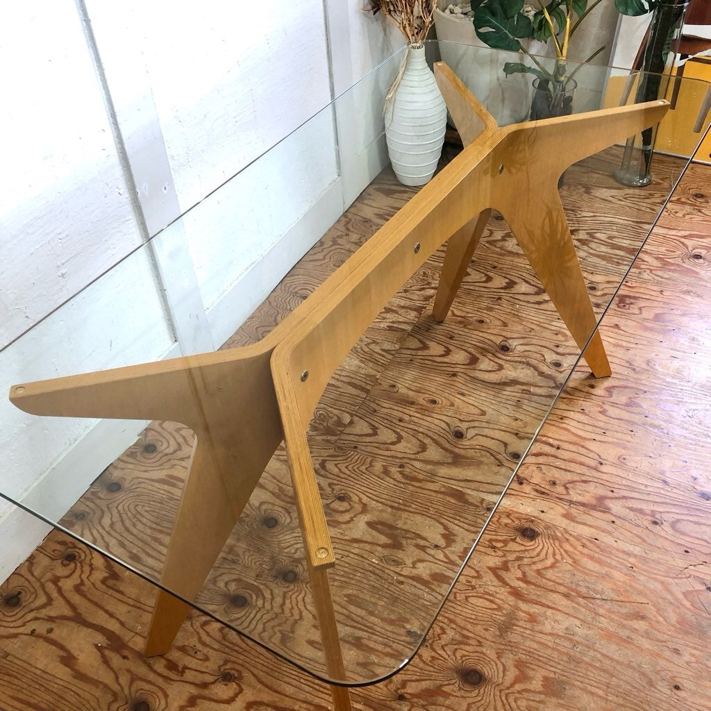イーアンドワイ / E&Y ペガサス ダイニングテーブル Sサイズ プライウッド ガラス天板 中古